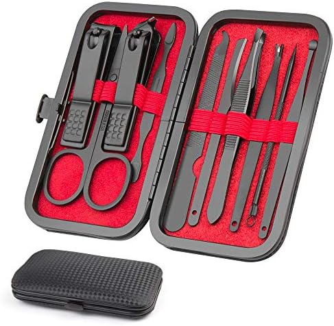 Manicure Kit, Okom Mens Grooming Kit, Nail Care Kit, Manicure Kit for Men, Mens Nail Grooming Kit, Nail Kit,Manicure Set with Nail Clippers Nail File and Cuticle Pusher,Christmas Gifts for Men(10Pcs)