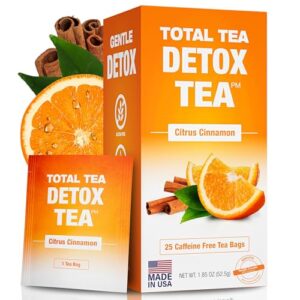 Total Tea SIimming Detox Tea Caffeine Free - 25 Day Detox Tea - Herbal Tea with Chamomile, Hibiscus Tea & Ginger Root for Colon Cleanse – Natural Citrus & Cinnamon Herbal Tea for Digestive Health (25-Pack, Citrus & Cinnamon)