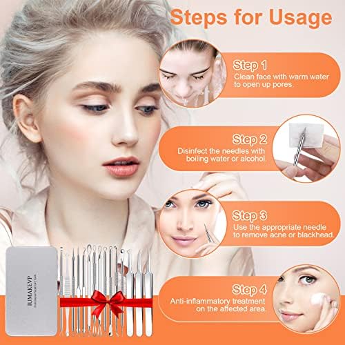 Pimple Popper Tool Kit, IUMAKEVP 15 PCS Professional Stainless Steel Blackhead Remover Comedone Extractor Tools for Removing Zit on Face - Acne Removal Kit with Metal Case (Silver) - Image 6