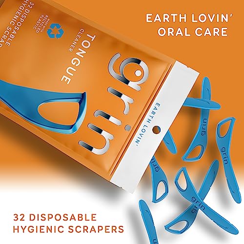 GRIN Tongue Cleaner, 32 Count, Disposable Tongue Cleaner, Hygienic Scraper, Recycled Plastic, Clean Tongue, Promote Fresh Breath, Includes Safe Fold- Back Tooth Pick - Image 4