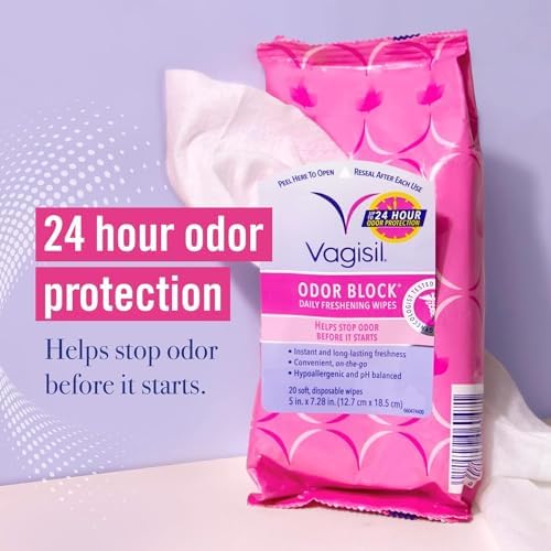 Vagisil Odor Block Daily Freshening Wipes for Feminine Hygiene in Resealable Pouch, Gynecologist Tested & Hypoallergenic, 20 Wipes (Pack of 1) - Image 3