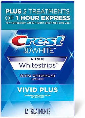 Crest 3DWhitestrips Vivid Plus Whitestrips 3D White, 10 Treatments + 1 Hour Express 2 Treatments Teeth Whitening Kit, 8 Levels Whiter, Crest Teeth Whitening Strips - Image 5