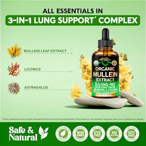 Mullein Drops for Lungs - USDA Organic Liquid - Mullein Leaf Extract Supplement - Made in USA - Lung & Bronchial Cleanse for Smokers - Respiratory Health Support - As Tincture, Tea, Pills - 4 fl oz - Image 2