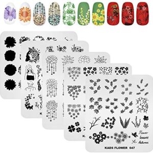 KADS 5pcs Nail Stamp Plates set Nails Art Stamping Plate Leaves Flowers Animal Nail plate Template Image Plate