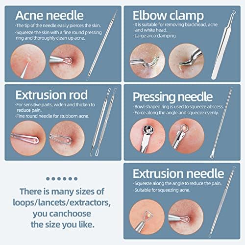 JPNK Blackhead Remover Tool Comedones Extractor Acne Removal Kit for Blemish, Whitehead Popping, 6 Pcs Zit Removing for Nose Face Tools with a Leather Bag - Image 2