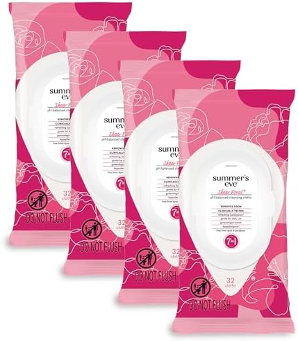 Summer's Eve Sheer Floral Daily Refreshing Feminine Wipes, Removes Odor, pH balanced, 32 Count, 4 Pack