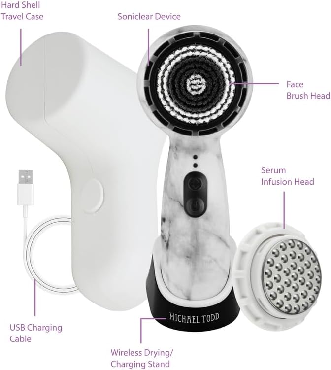 Michael Todd Beauty Soniclear Allure 2024 Best of Beauty Winner Facial Cleansing + Exfoliation Brush System with 3 speeds, Serum Infusion Head + Travel Case - Image 4