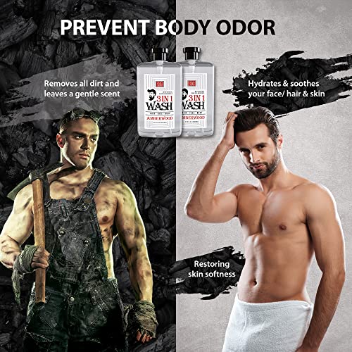 Dead Sea Collection 3 In 1 Body Wash For Men With Pure Amber Wood Oil – All In One Soap For Men – Shampoo, Face Wash, Shower Gel For All Skin Type - Moisturizing Body Wash, 33.8 Fl Oz (2-pack) - Image 5