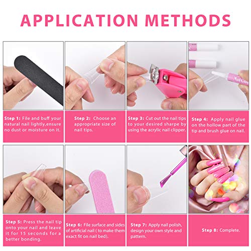 Clear Coffin Nail Tips Set, MORGLES 500pcs Long Nail Tips for Acrylic Nails Professional Half Cover Ballerina French Nail Tips Fake Nails Kit with Nail Glue, Clipper, Files, Cuticle Pusher and Fork - Image 8