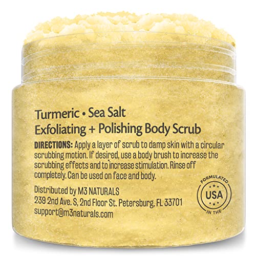 Exfoliating Body Scrub Turmeric Body Scrub and Skin Exfoliator with Collagen and Coconut Oil Gently Exfoliate Face Body Hand and Foot Scrub Moisturizing Body SkinCare products by M3 Naturals - Image 2