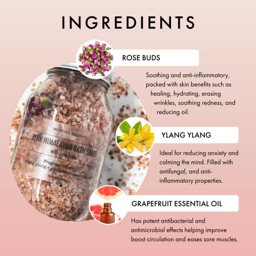 Pink Himalayan Bath Salt with Rose Petals -100% Natural Aromatherapy and Relaxation - Ylang Ylang Grapefruit Essential Oil Bath Salts for Women Relaxing-Cruelty-Free Cleanse Revitalize & Soothes Skin - Image 3