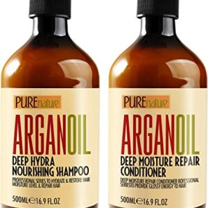 Argan Oil Shampoo and Conditioner Set - Sulfate Free Moroccan Care with Keratin - For Curly, Straight, Dry and Damaged Hair - Moisturizing, Hydrating, Anti Frizz Salon Technology