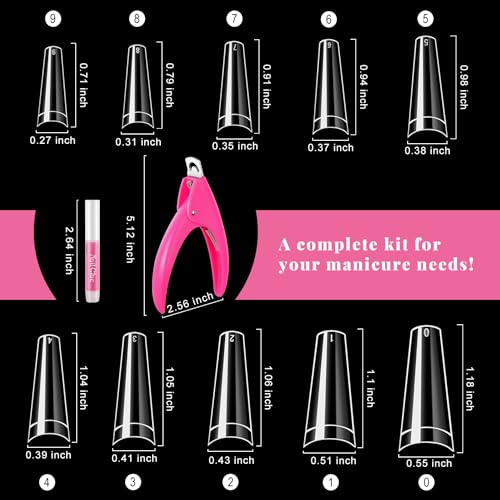 Clear Coffin Nail Tips Set, MORGLES 500pcs Long Nail Tips for Acrylic Nails Professional Half Cover Ballerina French Nail Tips Fake Nails Kit with Nail Glue, Clipper, Files, Cuticle Pusher and Fork - Image 2