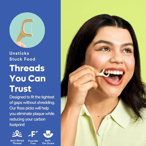 SMARTLIFECO Biodegradable Dental Floss Picks - Plant Based Handle, Thin Thread Tooth Flossers for Adults & Kids, Eco Friendly Toothpick Soft on Gum & Teeth, Compostable Zero Waste Vegan, 100 Mint - Image 5