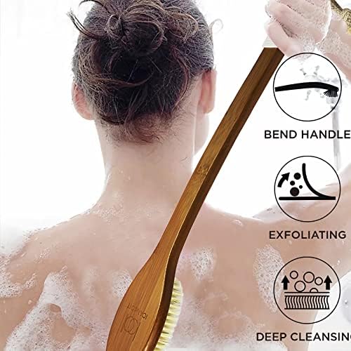 ICANdOIT-19.68Inch Natural Boar Bristles Anti-Slip Extra Long Handle Bath Brush,Bent Handle Shower Scrubber for Exfoliating,Shower Back Brush,Exfoliation Set with Pumice Stone (1 Pack) - Image 7