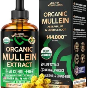 Mullein Drops for Lungs - USDA Organic Liquid - Mullein Leaf Extract Supplement - Made in USA - Lung & Bronchial Cleanse for Smokers - Respiratory Health Support - As Tincture, Tea, Pills - 4 fl oz