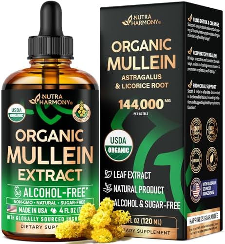 Mullein Drops for Lungs - USDA Organic Liquid - Mullein Leaf Extract Supplement - Made in USA - Lung & Bronchial Cleanse for Smokers - Respiratory Health Support - As Tincture, Tea, Pills - 4 fl oz
