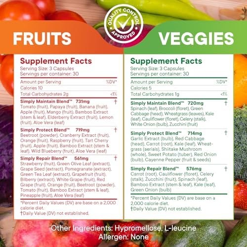 Simply Nature's Promise - Packed with Over 40 Different Fruits & Vegetables - Made with Whole Food Superfoods - with Aloe Vera – 100% Soy Free - 90 Count (Pack of 2) - Image 3