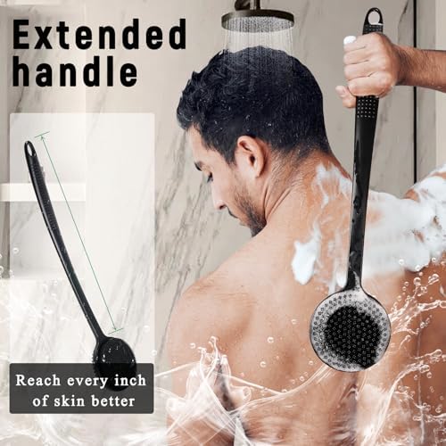 VWMYQ Silicone Back Scrubber for Shower, 17in Lengthen Long Handle Body Brush, Double Sided Shower Brush for Shower Exfoliating and Massage Can Produce Rich Foam, Long Handle Back Scrubber for Men - Image 4