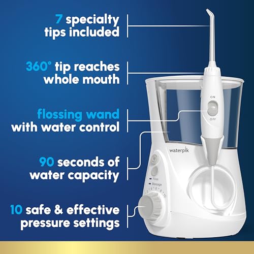 Waterpik Aquarius Water Flosser Professional For Teeth, Gums, Braces, Dental Care, Electric Power With 10 Settings, 7 Tips For Multiple Users And Needs, ADA Accepted, White WP-660, Packaging May Vary - Image 2