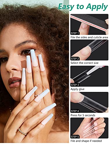 504 PCS No C Curve Clear Nail Tips for Acrylic Nails Professional, 3XL Extra Long, 12 Sizes Half Cover Straight Tapered Square French Fake Nail Tips for Nail Salons Home DIY - Image 7