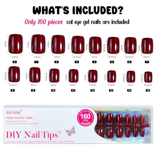 Cat Eye Press on Nails Red - 5 Styles Christmas Press on Nails Short Square, Soft Gel x Coat Nails False Nails, Bt Art Box Press On Nails in 32 Sizes -160PCS Soft Gel Fake Nails Kit - Image 5