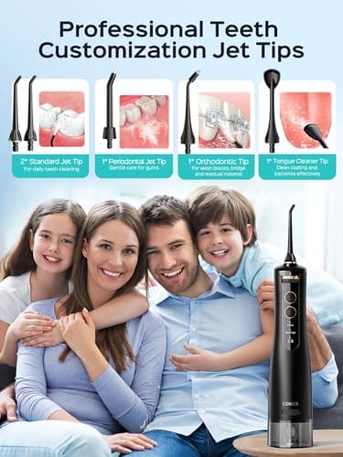 Water Dental Flosser Tooth Pick: COSLUS 10 Levels Smooth Control Portable Rechargeable Oral Irrigator Cordless Waterproof, 300ML Electric Flossing Cleaner Deep Cleaning for Travel Home (Model: WFP14) - Image 8