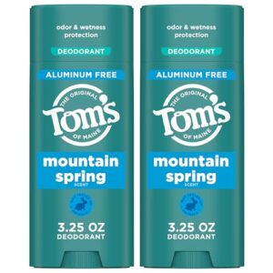 Tom’s of Maine Mountain Spring Natural Deodorant for Men and Women, Aluminum Free, 3.25 oz, 2-Pack
