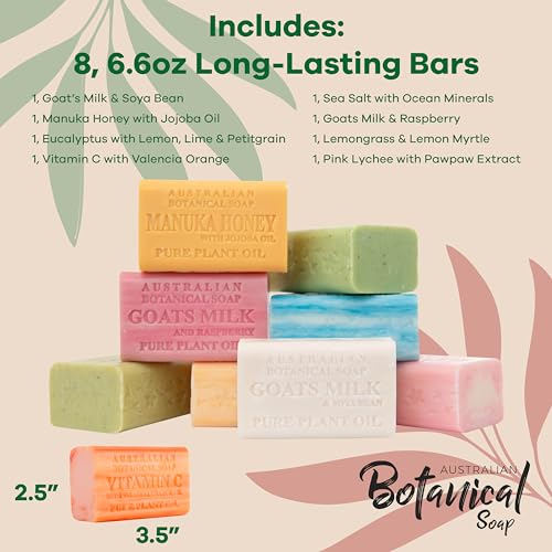 Australian Botanical Soap, Pure Plant Oil Soaps, 8 Bar Soap Variety Pack | 6.6 oz (187g) Natural Soap Base | All Skin Types | Women & Men | Shea Butter Enriched Bar Soap - Pack of 8 - Image 4