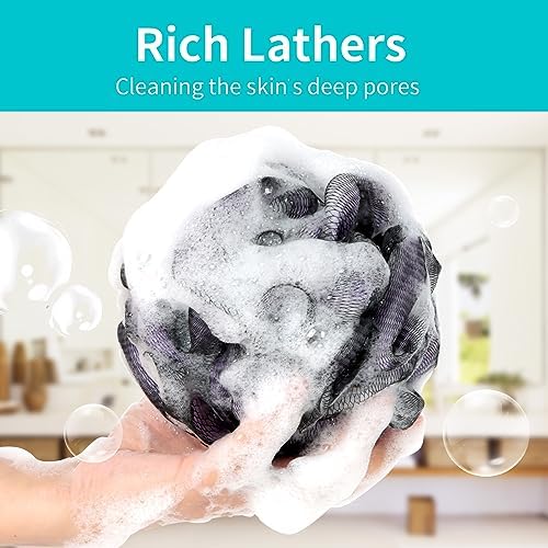 Bath Loofah Shower Sponge Body Back Scrubber Soft Mesh Shower Puffs Exfoliating Loofa for Women & Men Bath Accessories Cleaning Tool (Pack of 4 60G Loofah, Dark Elf) - Image 7