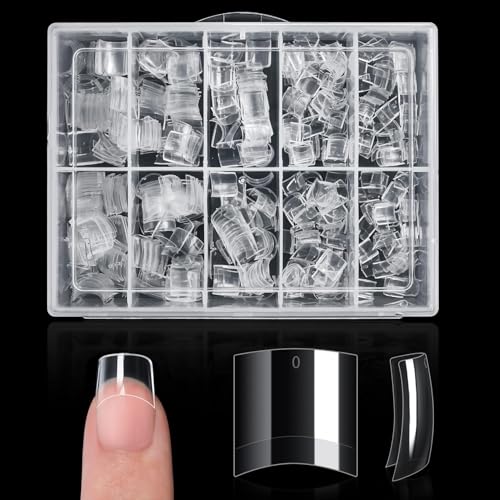 Buqikma 500PCS Short Nail Tips for Acrylic Nails - Clear False Short Artificial Tips for Manicure with Box(Pink Box with Tips)