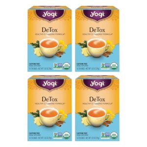 Yogi Tea DeTox Tea - 16 Tea Bags per Pack (4 Packs) - Organic Detox Tea for Digestive & Circulation Support - Includes Burdock, Dandelion, Ginger Root, Black Pepper, Cardamom & Juniper Berry