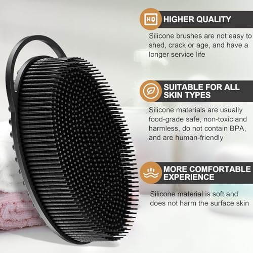 Metene Silicone Exfoliating Body Scrubber with Loop, Body Scrubber for Men and Women, Silicone Loofah for Shower, Soft Silicone Body Scrubber for Shower and Bath Skincare Routine (Black) - Image 3