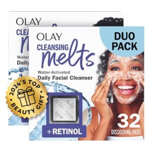 Olay Cleansing Melts + Retinol Face Cleanser, 64 ct. total (2 x 32 ct.), Water-Activated Face Wash to Clean, Tone, and Refresh