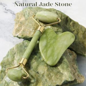 BAIMEI IcyMe Gua Sha & Jade Roller Facial Tools Face Roller and Gua Sha Set for Puffiness and Redness Reducing Skin Care Routine, Self Care Gift for Men Women – Green