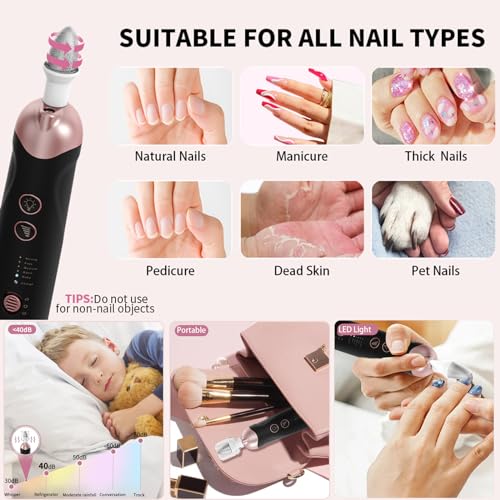 Professional Manicure Pedicure Kit, Cordless Electric Nail File Set, Rechargeable Pedicure Tools for feet, 5 Speeds Hand Foot Care Nail Drill for Thick Nail Toenail Cuticle Women Men Baby Pets - Image 7
