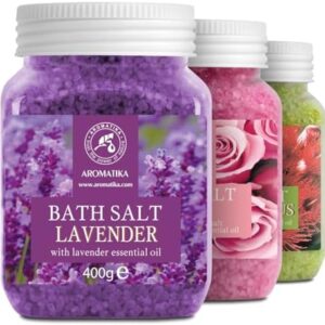 Bath Salts Set 42 Oz - Lavender - Rose - Eucalyptus - 100% Bath Salts - Lavanda Rosa Eucalitpus Salt - Best for Good Sleep - Stress Relief - Bathing - Body Care - Beauty - Relaxation - Spa