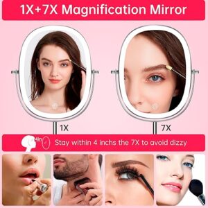 LOVESPEJO 9” Lighted Makeup Mirror with Magnification, 1X/7X Magnifying Mirror, Rechargeable Double Sided Oval LED Makeup Mirror, 3 Colors Dimmable lighted makeup mirror, 360°Rotation Cosmetic Mirror