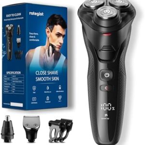 Electric Razor for Men, rategist Rechargeable Electric Shaver, Waterproof Wet Dry Cordless Razor, Adjustable Speeds, with Nose Hair Trimmer, Sideburns Trimmer