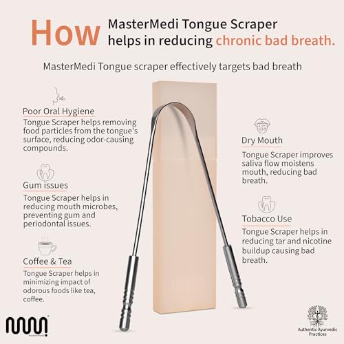 MasterMedi Tongue Scraper for Adults, 100% Stainless Steel Tongue Scrubber for Bad Breath, Easy to Use, Tongue Cleaner for Oral Care & Hygiene (Set of 3 (with Travel Case)) - Image 3