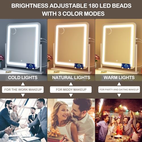 Makeup Vanity Mirror with Lights 15.2" Large LED Lighted Mirror, Hollywood Make Up Mirror with Lighting for Bedroom Tabletop, Smart Touch,Detachable 10X Magnification 360° Rotation, (White) - Image 3