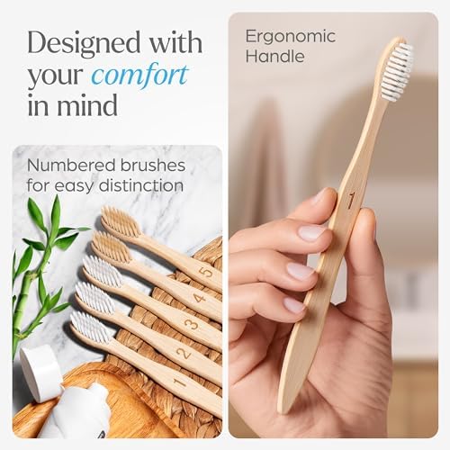 Bamboo Toothbrushes 10 Pack - BPA Free Soft Bristles Toothbrushes for Adults, Eco-Friendly, Biodegradable & Compostable Natural Wooden Toothbrush - Image 6
