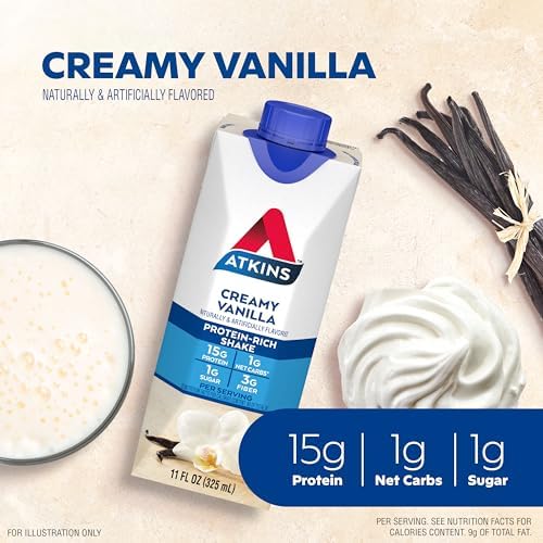 Atkins Creamy Vanilla Protein Shake, 15g Protein, Low Glycemic, 2g Net Carb, 1g Sugar, Keto Friendly, 12 Count - Image 4