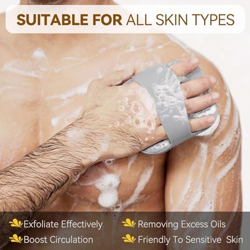 Silicone Body Scrubber for Men, Friendly Shower Body Scrubber for Sensitive Skin, Silicone Loofah Body Scrubber for Showering with Richer Foam Bristles and Anti-Slippery Handle, Gray - Image 7
