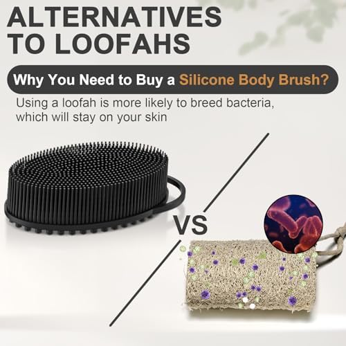 Metene Silicone Exfoliating Body Scrubber with Loop, Body Scrubber for Men and Women, Silicone Loofah for Shower, Soft Silicone Body Scrubber for Shower and Bath Skincare Routine (Black) - Image 2