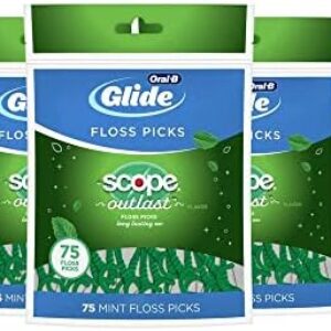 Oral B Glide Dental Floss Picks, Complete With Scope Outlast, Mint, 75 Count, Pack Of 6