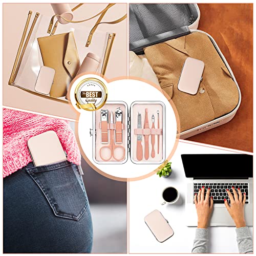 Manicure Pedicure Set Stainless Steel Nail Clippers Personal Nail Clipping Tools Portable Travel Grooming Kit with Snap-shut Case, Rose Gold - Image 6