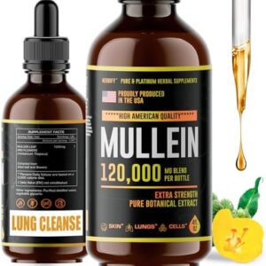 HERBIFY Mullein Drops - Lung Cleanse - Leaf Extract - Powerful Mullein for Immune Support,Detox & Respiratory Support - Made in USA - Herbal Supplements - 4 Oz
