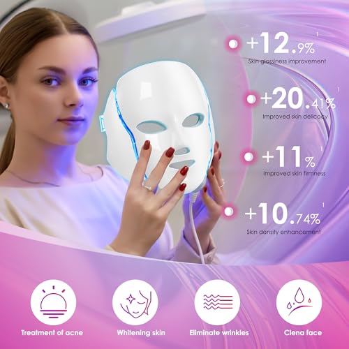 Red-Light-Therapy-for-Face, Led Face Mask Light Therapy, 7-1 Colors LED Facial Skin Care Mask (White) - Image 5