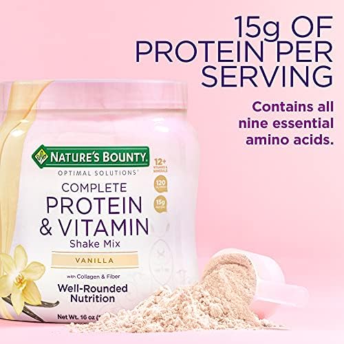Nature's Bounty Complete Protein & Vitamin Shake Mix with Collagen & Fiber, Contains Vitamin C for Immune Health, Vanilla Flavored, 16 Oz - Image 2